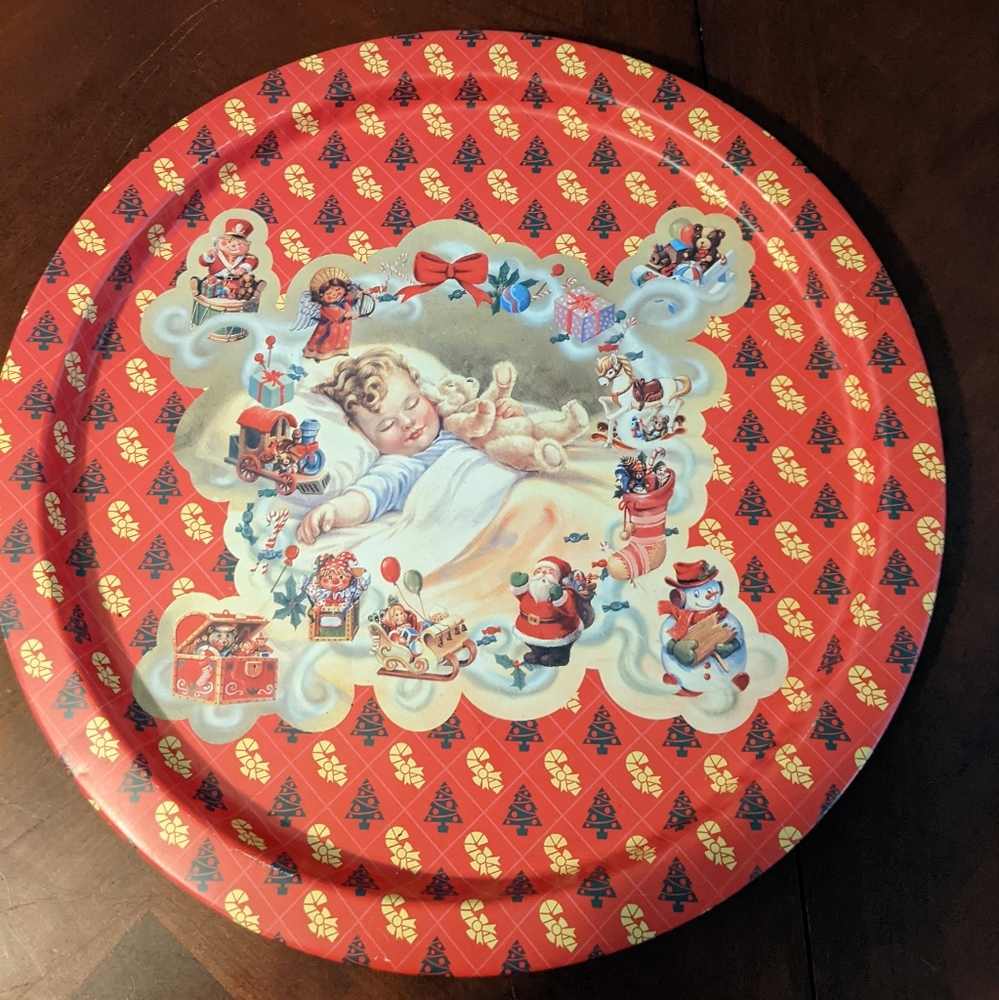 Vintage meta Christmas tray set of 2